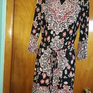 Luxology black/multicolor stretch 3/4 sleeve dress